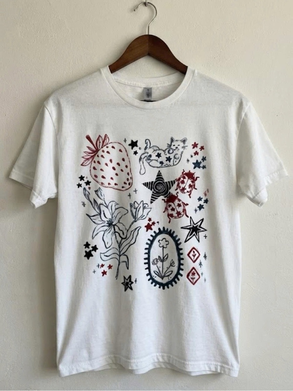 Gildan White Short Sleeve Tee with Red and Black Graphic | Unisex Shirt